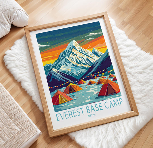 Everest Basae Camp Travel Poster – Nepal Wall Art Print