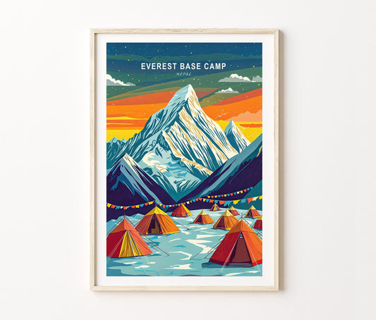 Everest Basae Camp Travel Poster – Nepal Wall Art Print