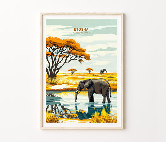 Etosha National Park Travel Poster – Namibia Wall Art Print