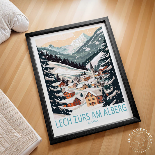 Lech Zurs Am Alberg Travel Poster – Ski Resort Wall Art Print