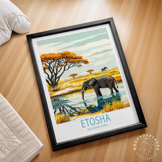 Etosha Africa Travel Poster – National Park Wall Art Print
