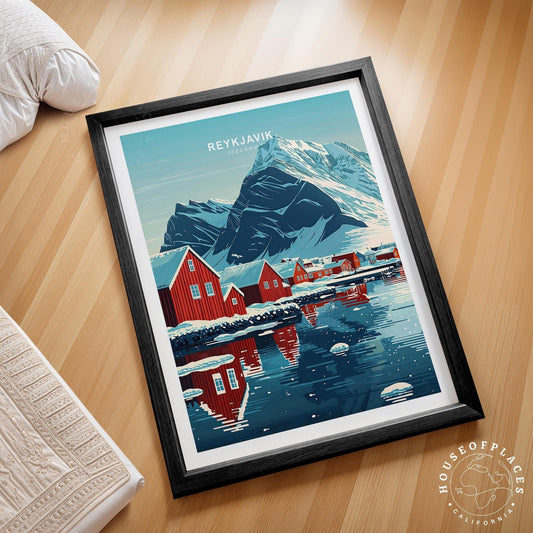 Reykjavik Travel Poster – Winter Wall Art Print