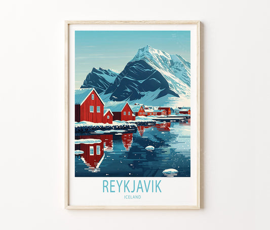 Reykjavik Winter Travel Poster – Iceland Wall Art Print