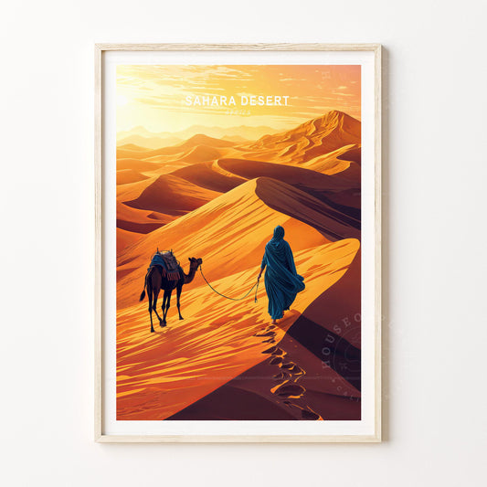 Sahara Desert Travel Poster – Morocco Wall Art Print