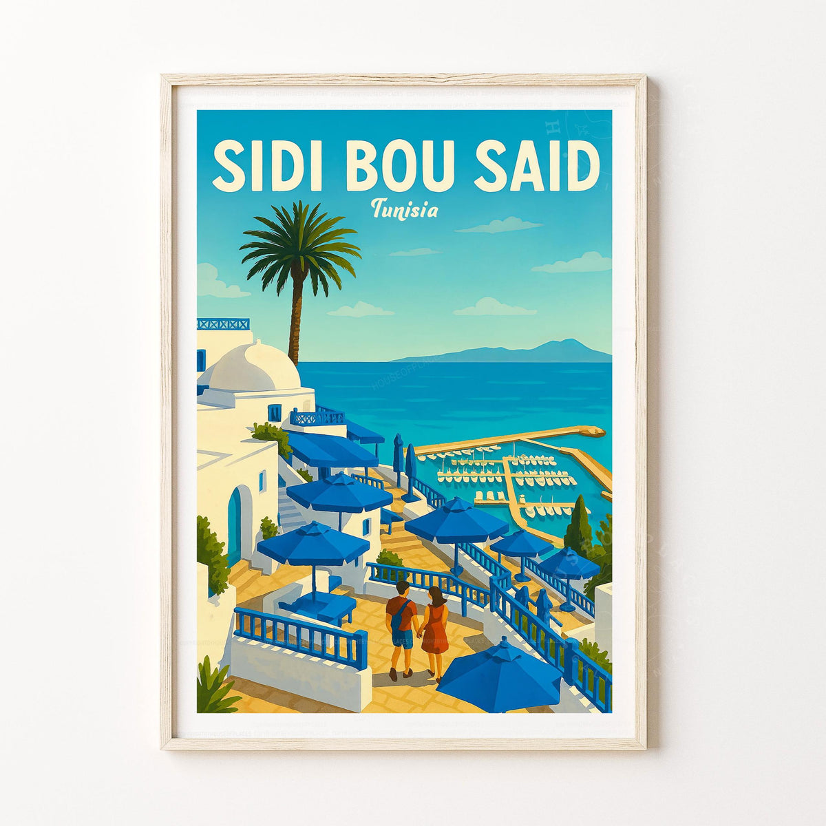 Sidi Bou Said Travel Poster – Tunisia Wall Art Print