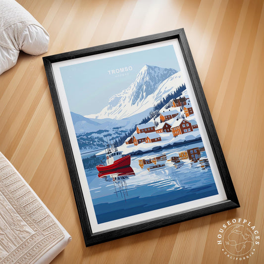 Tromso Travel Poster – Skiing Wall Art Print