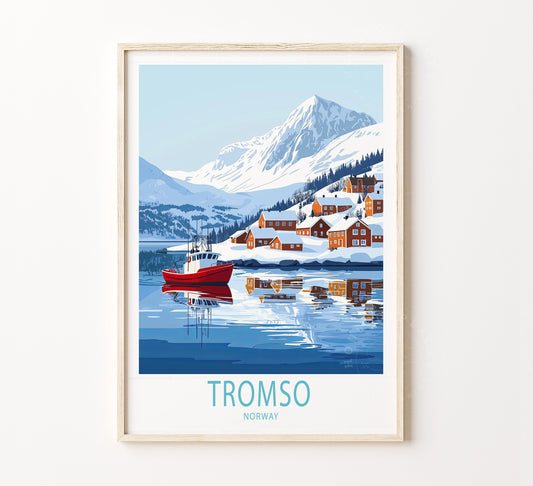 Tromso Norway Winter Travel Poster – Skiing Wall Art Print