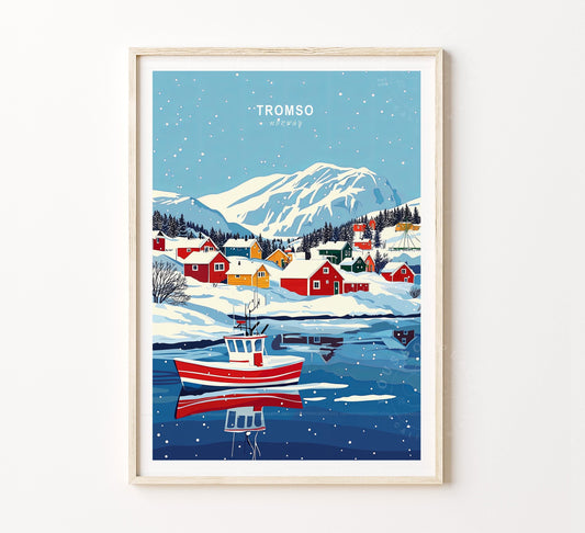 Tromso Travel Poster – Skiing Wall Art Print