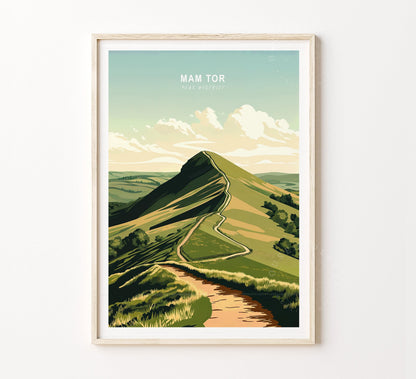Mam Tor Peak District Travel Poster – United Kingdom Wall Art Print