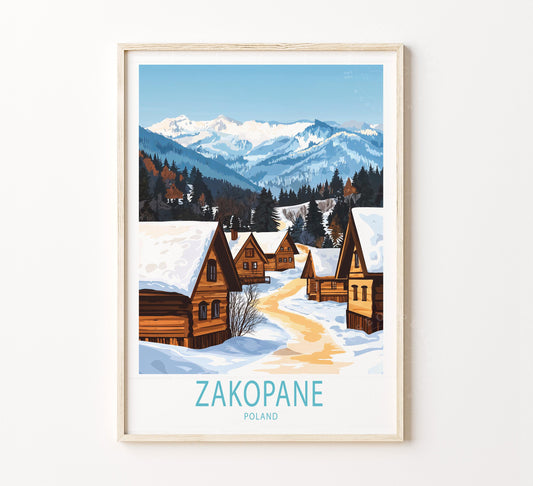 Zakopane Travel Poster – Winter Wall Art Print