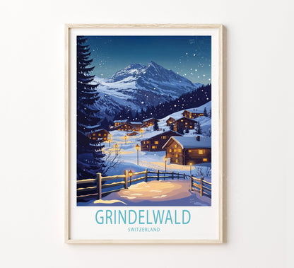 Grindelwald Switzerland Winter Travel Poster – Switzerland Wall Art Print