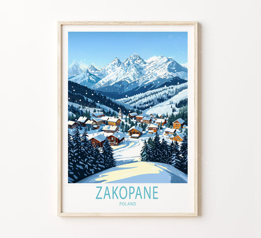 Zakopane Poland Winter Travel Poster – Skiing Wall Art Print