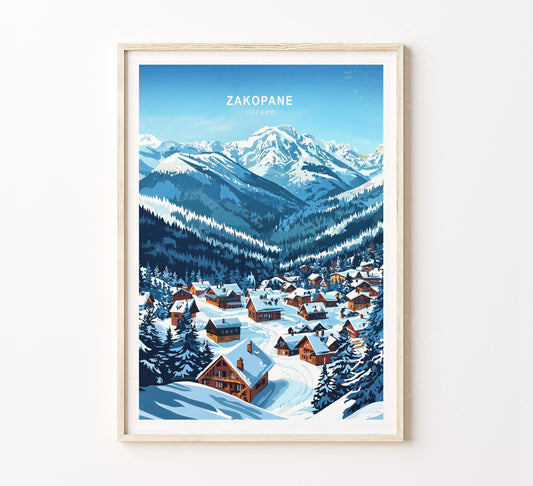 Zakopane Travel Poster – Skiing Wall Art Print