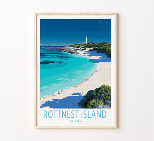 Rottnest Island Travel Poster – Beach Landscape Wall Art Print