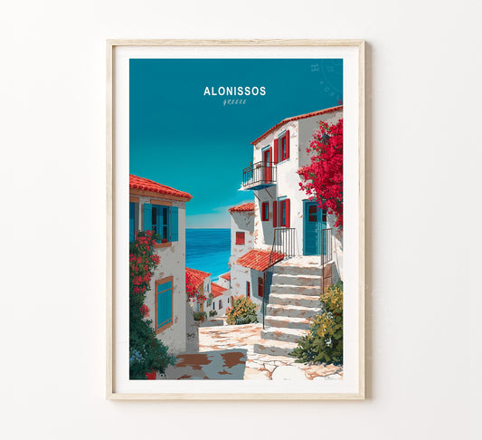 Alonissos Travel Poster – Greek Island Beach Seaside Wall Art Print