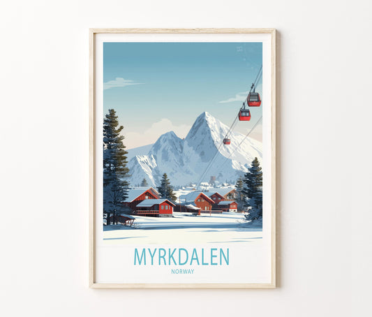 Myrkdalen Travel Poster – Ski Resort Wall Art Print