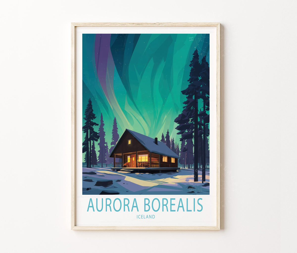 Aurora Travel Poster – Northern Lights Wall Art Print