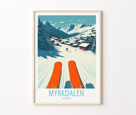 Myrkdalen Travel Poster – Ski Resort Wall Art Print