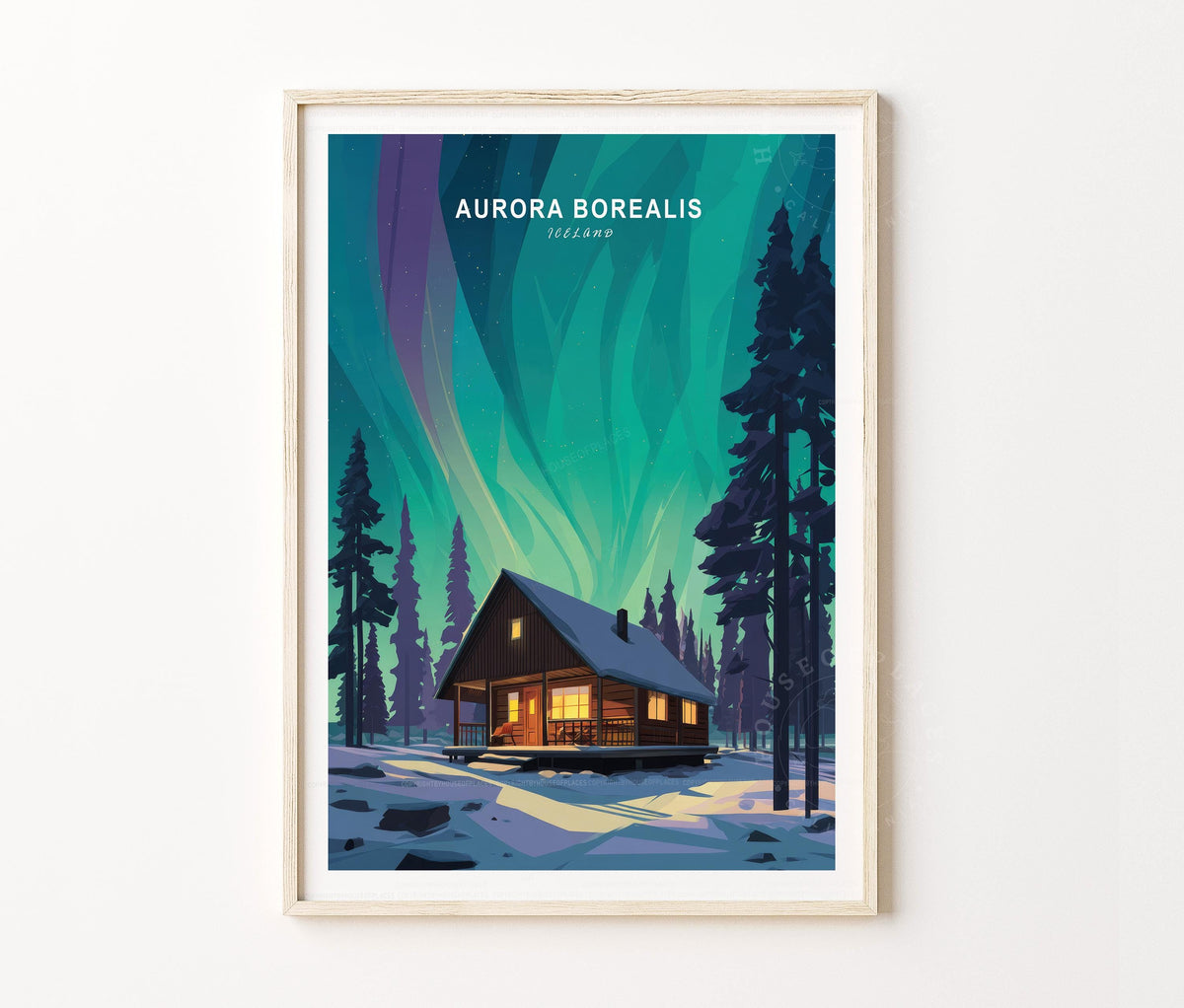 Aurora Travel Poster – Northern Lights Wall Art Print