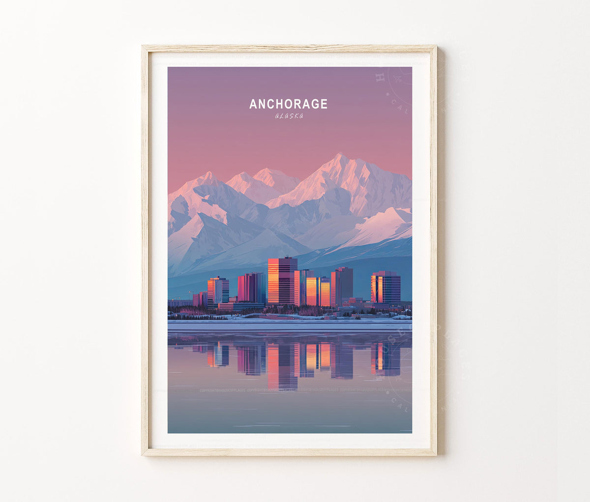 Anchorage Travel Poster – Mountain Coastal Landscape Wall Art Print