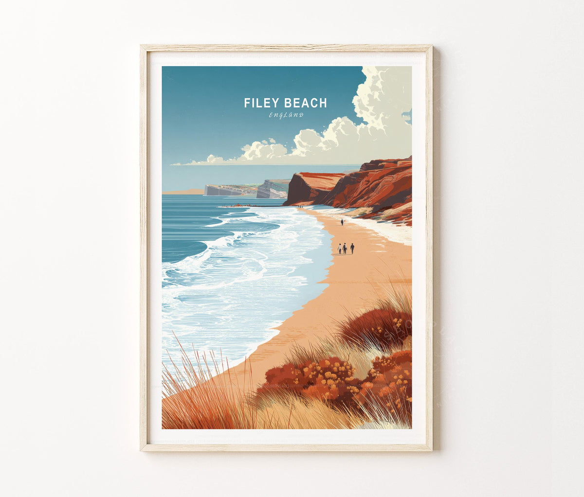 Filey Beach Travel Poster – United Kingdom Wall Art Print
