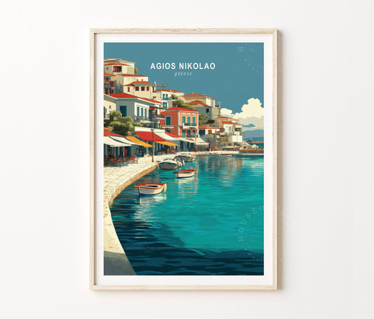 Agios Nikolaos Travel Poster – Greece Wall Art Print