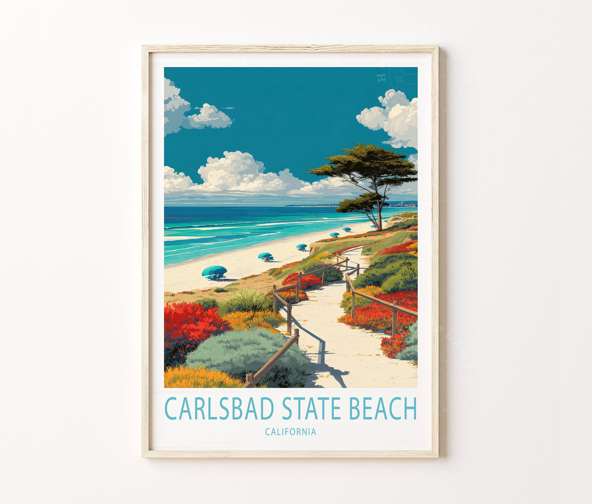 Carlsbad State Beach Travel Poster – California Wall Art Print