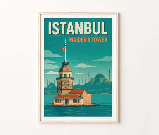 Istanbul Travel Poster – Maiden's Tower Wall Art Print