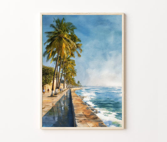 Santo Domingo Travel Poster – Coast Palm Trees Wall Art Print
