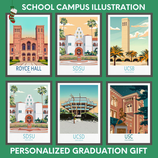Personalized School Campus Travel Poster – University Wall Art Print