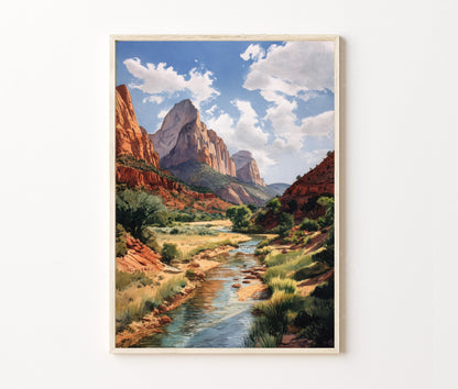 Zion Travel Poster – National Park Landscape Wall Art Print