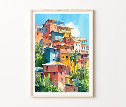 Antananarivo Travel Poster – Colorful Hillside Homes Wall Art Print