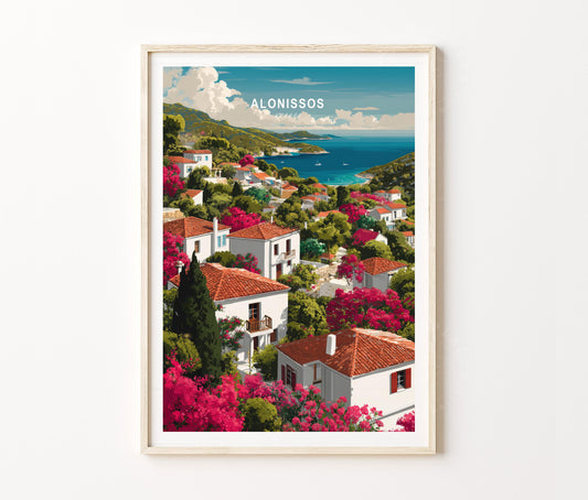 Alonissos Travel Poster – Mediterranean Coastal Wall Art Print