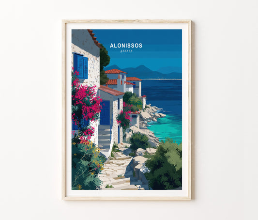 Alonissos Travel Poster – Coastal Mediterranean Wall Art Print