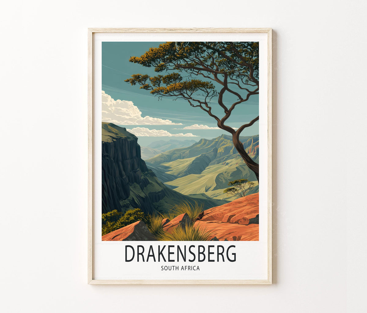 Drakensberg Travel Poster – Mountain Landscape Wall Art Print