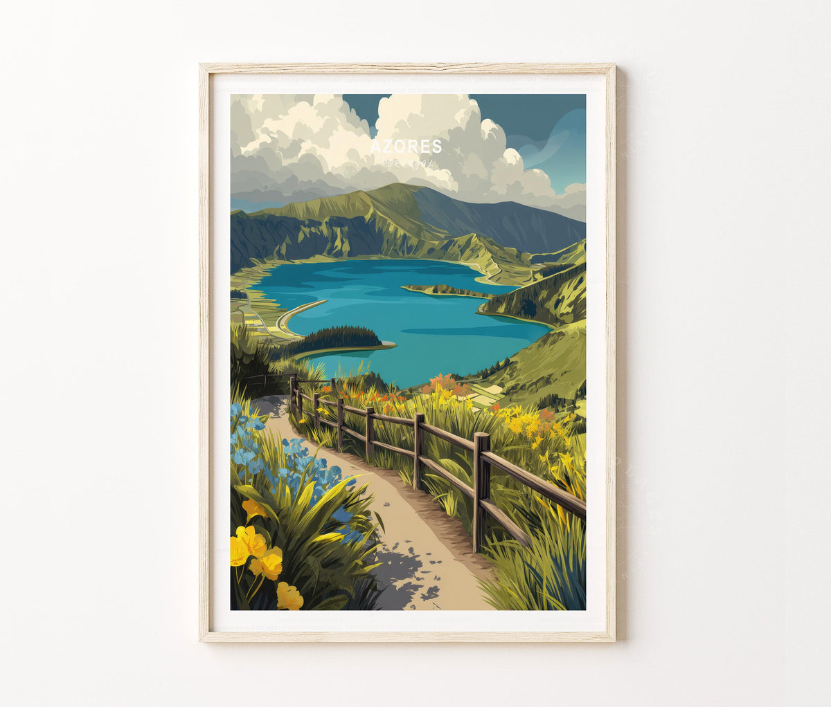 Azores Travel Poster – Island Lake Wall Art Print