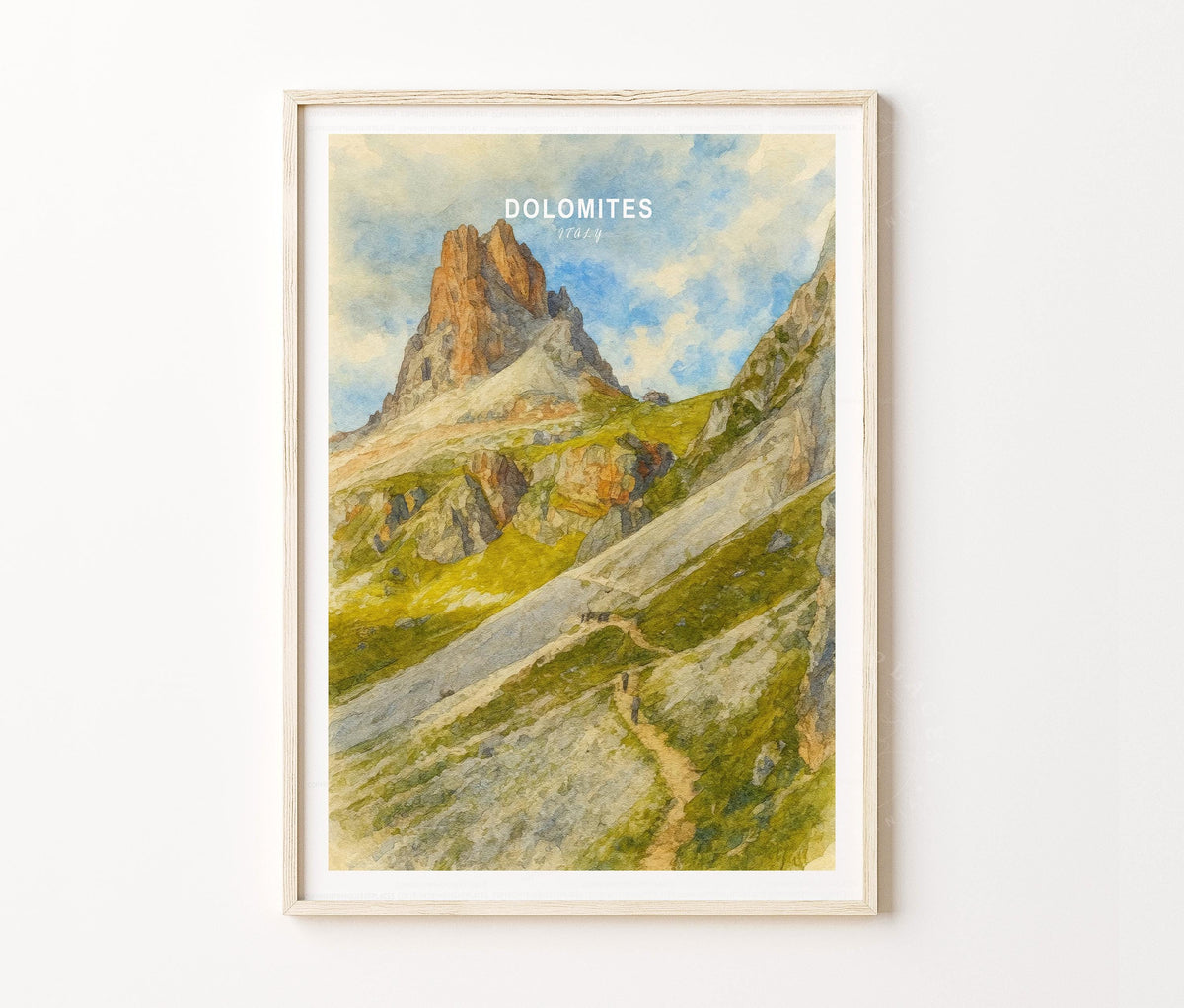 Dolomites Travel Poster – Mountain Landscape Hiking Wall Art Print