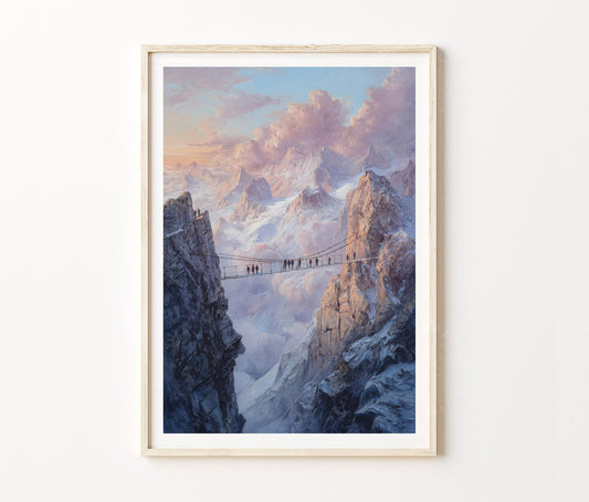 Dachstein Travel Poster – Alpine Suspension Bridge Wall Art Print