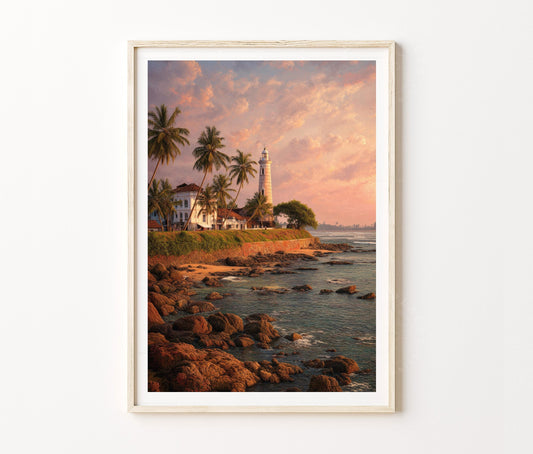 Galle Travel Poster – Tropical Lighthouse Coast Wall Art Print