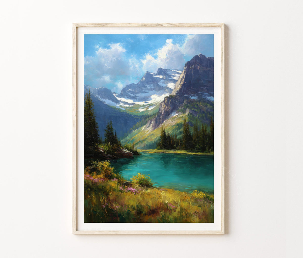 Glacier National Park Travel Poster – Mountain Lake Landscape Wall Art Print
