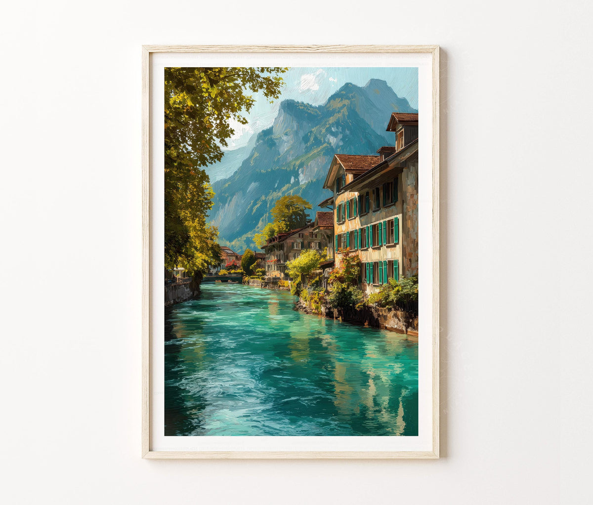 Interlaken Travel Poster – Alpine River Wall Art Print