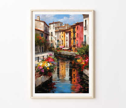 Perpignan Travel Poster – Colorful Canal Street Wall Art Print