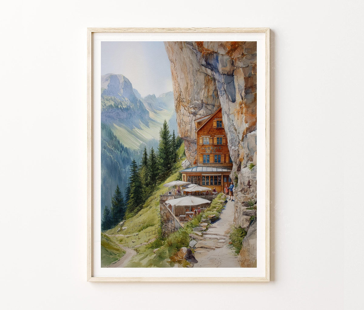 Berggasthaus Aescher Appenzell Travel Poster – Alpine Cliff Lodge Wall Art Print