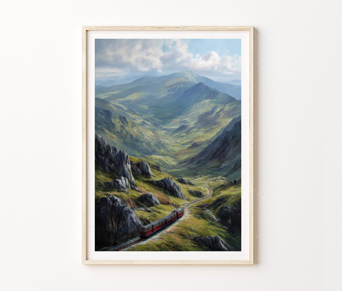 Snowdonia Travel Poster – Mountain Valley Scenic Train Wall Art Print