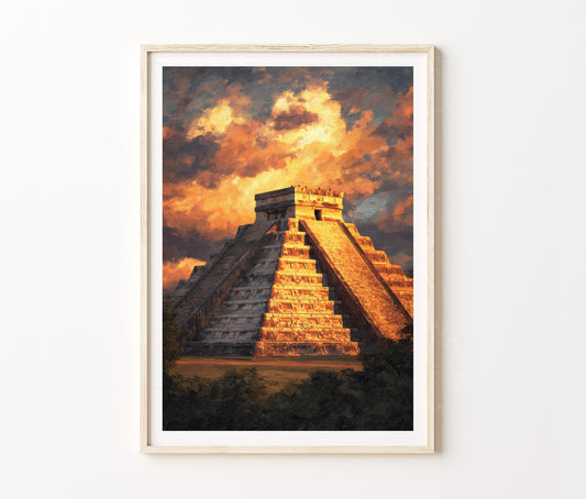 Chichén Itzá Travel Poster – Ancient Mayan Pyramid El Wall Art Print