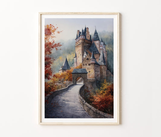 Koblenz Germany Castle Travel Poster – Historic European Architecture Wall Art Print