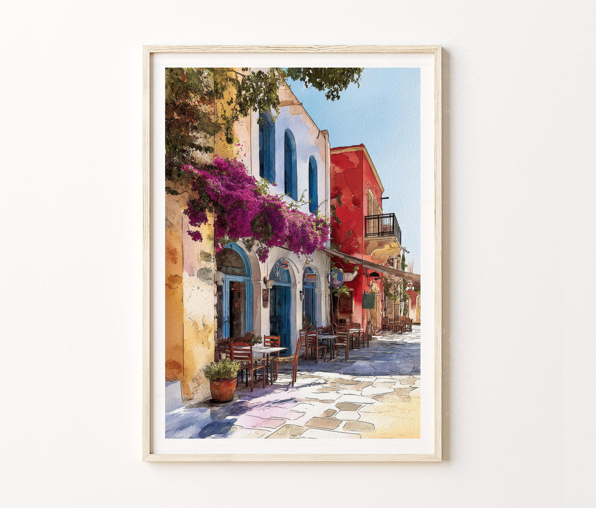 Kos Travel Poster – Mediterranean Street Scene Wall Art Print