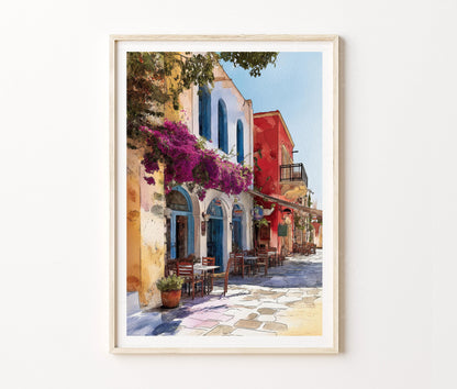 Kos Travel Poster – Mediterranean Street Scene Wall Art Print