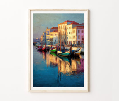 Aveiro Travel Poster – Colorful Canal Boats Wall Art Print