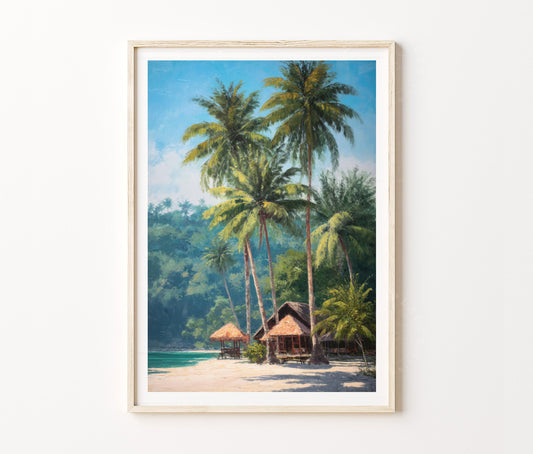 Davao Travel Poster – Tropical Beach Hut Wall Art Print
